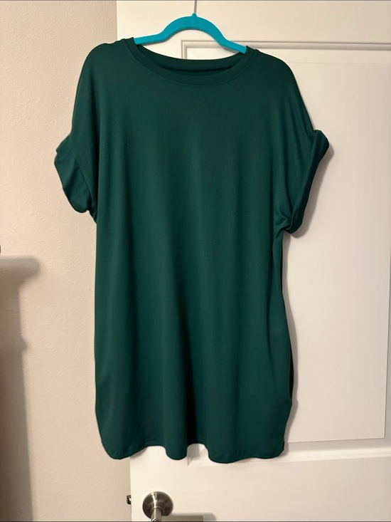 Dresses & Skirts - Women's Short Sleeve Dress with Cuffed Sleeves - Forest Green